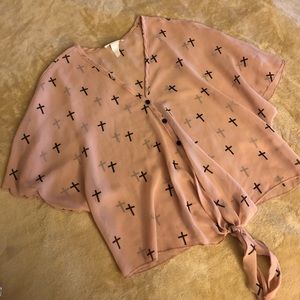 Light pink sheer short sleeve top